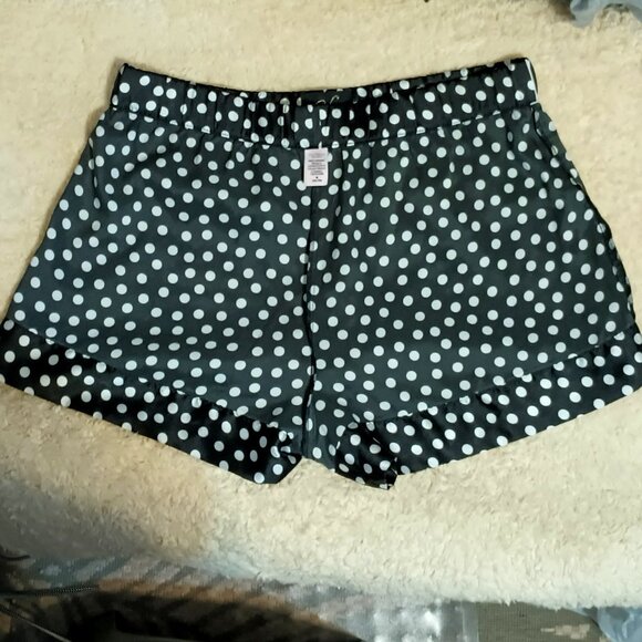 EUC ~Victoria's Secret Black Satin Sleep Shorts w/ White Polka Dots (Size: Med.) - Picture 4 of 6